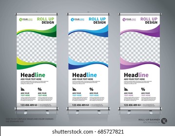 Roll Up Banner Design Template, Abstract Background, Pull Up Design, Modern X-banner, Rectangle Size.