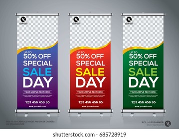 Roll up banner design template, abstract background, pull up design, modern x-banner, rectangle size.