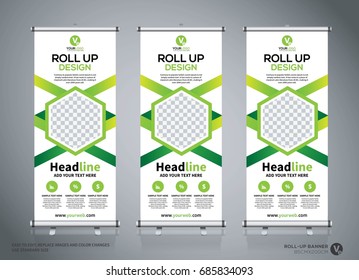Roll up banner design template, abstract background, pull up design, modern x-banner, rectangle size.