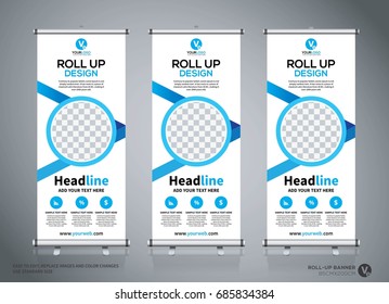 Roll up banner design template, abstract background, pull up design, modern x-banner, rectangle size.