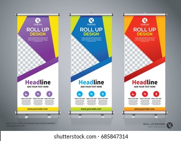 Roll up banner design template, abstract background, pull up design, modern x-banner, rectangle size.