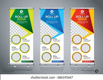 Roll up banner design template, abstract background, pull up design, modern x-banner, rectangle size.