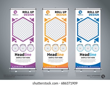 Roll up banner design template, abstract background, pull up design, modern x-banner, rectangle size.