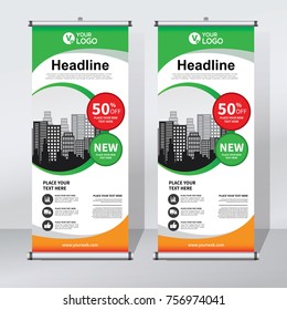 Roll up banner design template, abstract background, pull up design, modern x-banner, rectangle size.