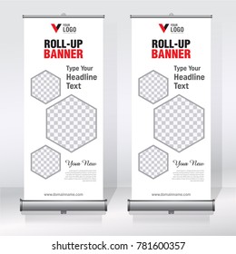 Roll up banner design template, abstract background, pull up design, modern x-banner, rectangle size.