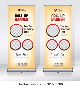Roll up banner design template, abstract background, pull up design, modern x-banner, rectangle size.