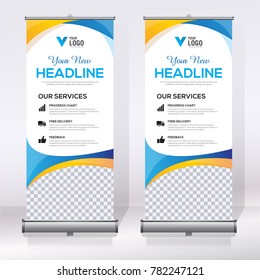 Roll up banner design template, abstract background, pull up design, modern x-banner, rectangle size.