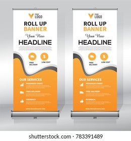 Roll up banner design template, abstract background, pull up design, modern x-banner, rectangle size.