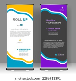 Roll up banner design template, for brochure, business, flyer, infographics. modern x-banner and flag-banner advertising. vector illustration