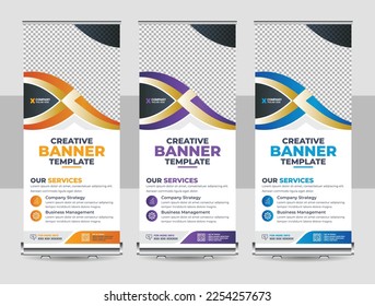 Roll up banner design template, Business banner layout. vertical, abstract background, pull up design, modern x-banner, rectangle size, presentation, poster