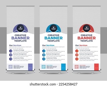 Roll up banner design template, Business Roll Up. Standee Design. Banner Template, Abstract Blue Geometric Triangle Background vector, flyer, presentation, leaflet, j-flag, x-stand, x-banner vector