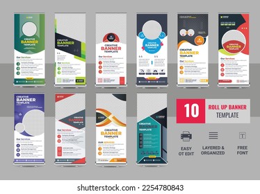 Roll up banner design template, Business banner layout bundle. vertical, abstract background, pull up design, modern x-banner, rectangle size, presentation, poster, advertisement, print media