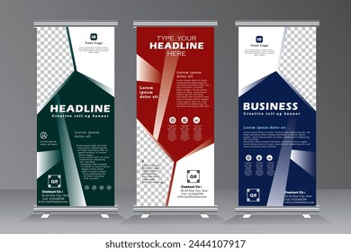 Roll up banner design template, Business banner layout. vertical, abstract background, pull up design, modern x-banner, rectangle size, presentation, poster, advertisement,