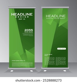 roll up banner design template with green colour, vertical banner template, vector eps 10