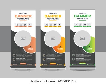 Roll up banner design template or Modern standee, flag banner, pull up design for print media. Abstract Shapes Modern Exhibition Advertising Trend Business Roll Up Banner Stand Poster Brochure