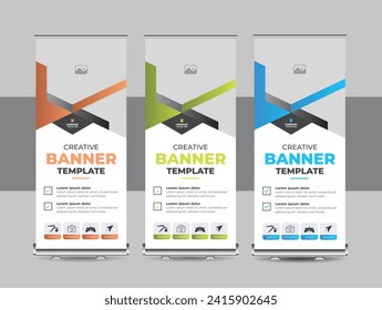 Roll up banner design template or Modern standee, flag banner, pull up design for print media. roll up business brochure flyer banner design vertical template vector, cover presentation