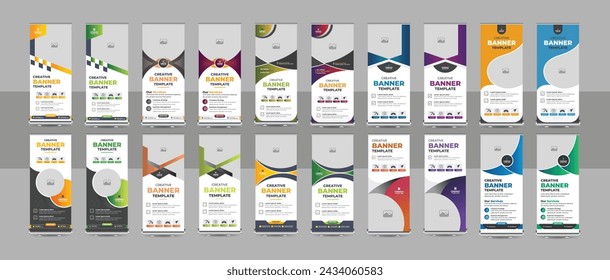 Roll up banner design template or Modern standee, flag banner, pull up design for print media. Business Roll up banner vertical template design, for brochure, business, flyer, infographics