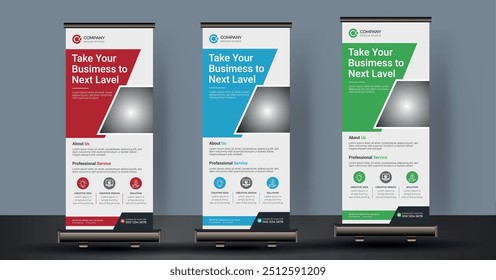 Roll-up-Banner-Design-Vorlage oder Moderne Stand, Flag-Banner, Pull-up-Design für Druckmedien. Business Roll-up Banner vertikale Vorlage Design, für Broschüre, Geschäft, Flyer, Infografiken