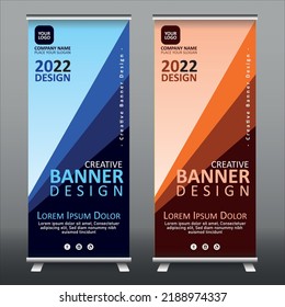 Roll Up Banner Design Template, Orange and Blue Design