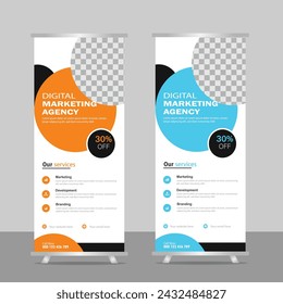 diseño de banner enrollable, plantilla de banner enrollable, banners enrollables naranjas, banner enrollable azul, plantilla vectorial, diseño vectorial, 