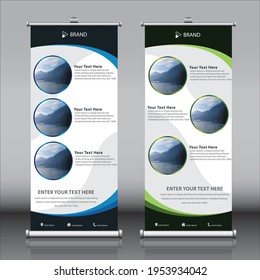 Subir la plantilla de diseño de banners con tres imágenes y títulos. Vertical, fondo abstracto, diseño vertical, pancarta x moderna, tamaño de rectángulo