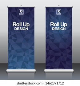 Roll up  banner design template vector, abstract triangle pattern background.
