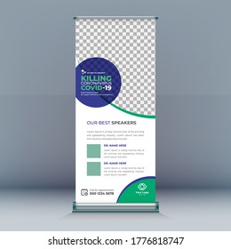 roll up banner design template vector, x banner roll-up, medical roll up design