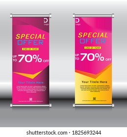 Roll up banner design template vector, fondo abstracto, moderno x-banner, rectángulo tamaño.