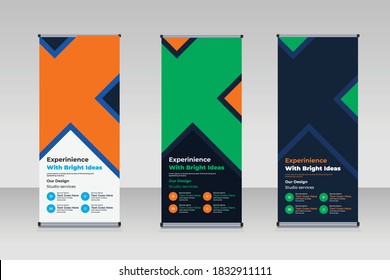 Roll up banner design template vector, abstract background, modern x-banner, rectangle size.
