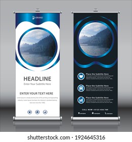 Banner-Design-Vorlagen-Vektorgrafik mit einem Bild und Titeln aufrollen. Weiß und Schwarz Schöne bunter vertikaler Rechteck Größe x Banner für Schulpräsentationen, Werbung, Ausstellungen und Marketing

