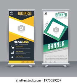 Roll up banner design template vector, abstract background, modern x-banner, rectangle size.