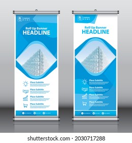 Roll up banner design template vector, abstract background, modern x-banner, rectangle size