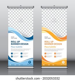 Roll up banner design template vector, abstract background, modern x-banner, rectangle size