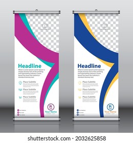 Roll up banner design template vector, abstract background, modern x-banner, rectangle size
