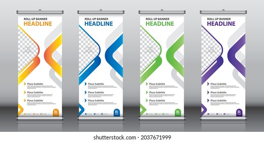 Roll up banner design template vector, abstract background, modern x-banner, rectangle size
