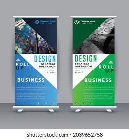 Roll up banner design template vector, abstract background, modern x-banner, rectangle size.
