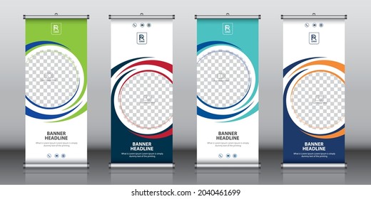 Roll up banner design template vector, abstract background, modern x-banner, rectangle size
