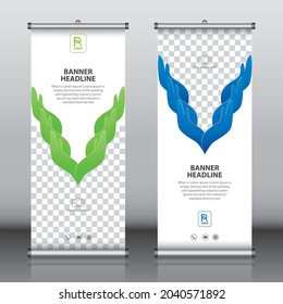 Roll up banner design template vector, abstract background, modern x-banner, rectangle size