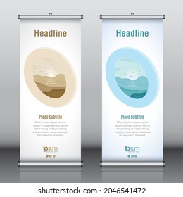 Roll up banner design template vector, abstract background, modern x-banner, rectangle size