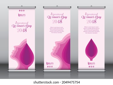 Roll up banner design template vector, abstract background, modern x-banner, rectangle size, International women's day