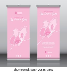 Roll up banner design template vector, abstract background, modern x-banner, rectangle size, International women's day