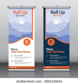 Roll up banner design template vector, abstract background, rectangle size