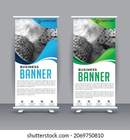 Roll up banner design template vector, abstract background, modern x-banner, rectangle size.