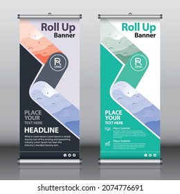 Roll up banner design template vector, abstract background, modern x-banner, rectangle size