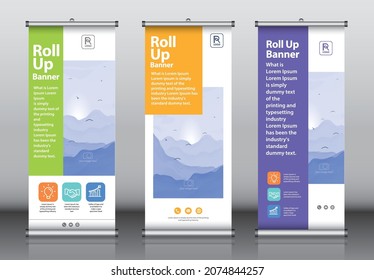 Roll up banner design template vector, abstract background, modern x-banner, rectangle size