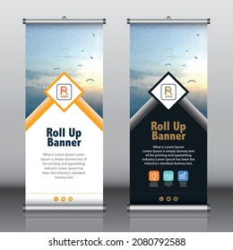 Roll up banner design template vector, abstract background, modern x-banner, rectangle size