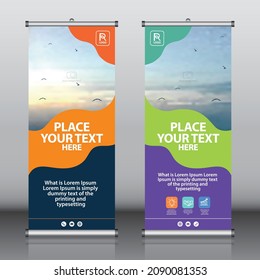 Roll up banner design template vector, abstract background, modern x-banner, rectangle size