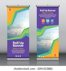 Roll up banner design template vector, abstract background, modern x-banner, rectangle size