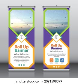 Roll up banner design template vector, abstract background, modern x-banner, rectangle size