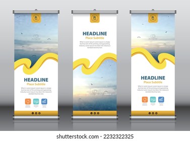 Roll up banner design template vector, abstract background, modern x-banner, rectangle size